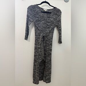 Max Studio Black & Gray Marled Tie-Waist Long-Sleeve Maxi Dress